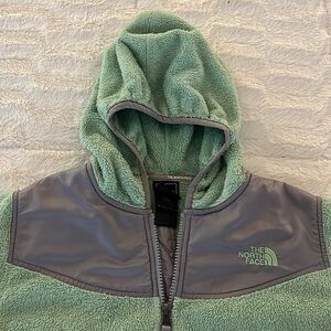 Girls soft mint green and gray north face fleece jacket with hood